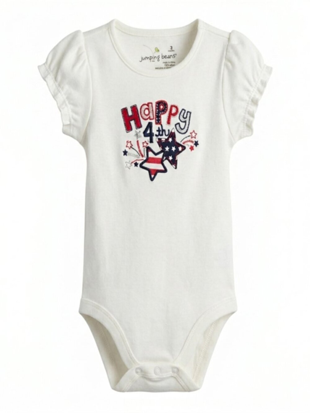 Jumping Beans Embroidered Happy 4th of July Bodysuit Baby Girl Size 3M Patriotic